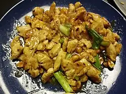 A plate of homestyle Kung Pao chicken in Fresno, California