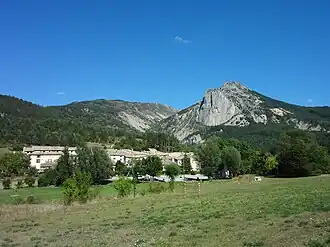 The village of La Garde overlooked by La Rocher Saint-Martin