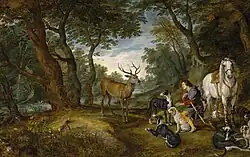 The Vision of Saint Hubert (c. 1617) by J. Brueghel and P. P. Rubens, Prado museum, Madrid.