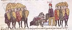The supporters of Leo Phokas bow to the usurper Romanos Lekapenos.
