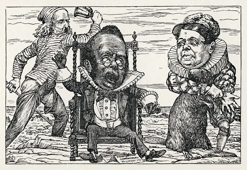 The Bellman, Banker, and Butcher holding the Beaver