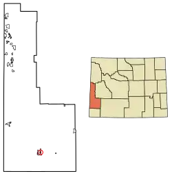 Location of Diamondville in Lincoln County, Wyoming.