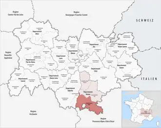 Location within the region Auvergne-Rhône-Alpes