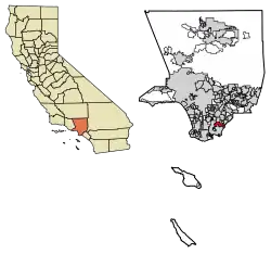 Location of Lakewood in Los Angeles County, California.