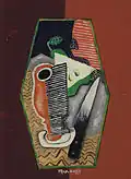 Poire verte et couteau (Green pear and knife). Signed Marcoussis. Oil on glass, 36.2 x 26 cm