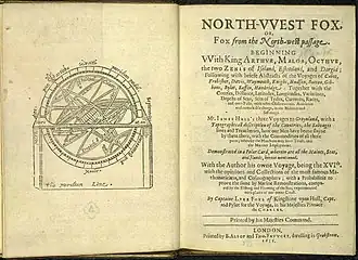 Frontispiece and title page of Foxe's voyage account (1635)