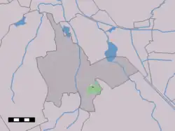 The village centre (dark green) and the statistical district (light green) of Zeegse in the municipality of Tynaarlo.