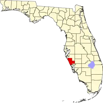 A state map highlighting Sarasota County in the southern part of the state. It is medium in size.