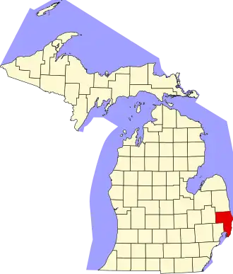 State map highlighting St. Clair County