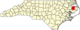 Map of North Carolina highlighting Tyrrell County