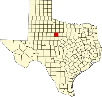 Map of Texas highlighting Shackelford County