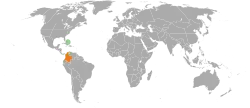 Map indicating locations of The Bahamas and Colombia