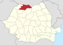 Administrative map of Romania with Maramureș county highlighted