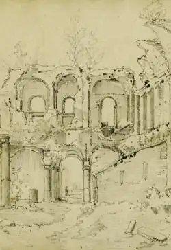 The palace staircase in ruins