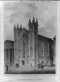 Masonic Temple at the corner of Tremont St. and Temple Place. Replaced by the Stearns building.