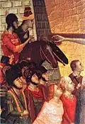 Mongol horseman in the Crucifixion of Saint Peter, Giotto, circa 1299.[32]