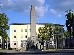 Ukmergė's monument of independence, Lituania Restituta, restored in 1989