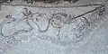mosaic panel with Bellerophon riding Pegasus and spearing Chimera.