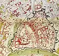 Old map of the Kitay-gorod showing the walls in black