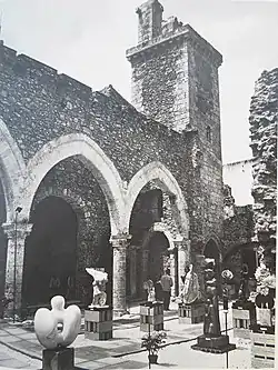 The interior of the church during an art exhibition