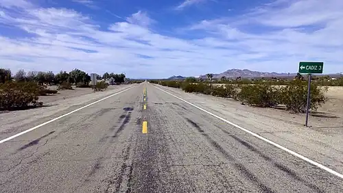 The National Trails Highway (and historic Route 66) as seen in Chambless, close to the road heading to Cadiz