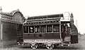 A horse tram, newly built for the Ballaarat Tramway Co. Limited, Victoria, outside Duncan & Fraser factory.