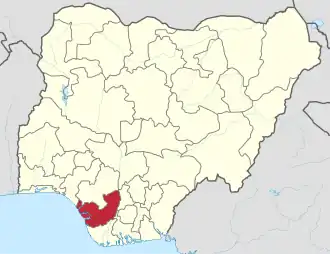 Map of Nigeria showing Delta State