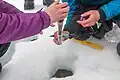 Taking a sample, Longyearbreen Glacier