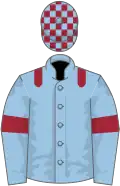 Light blue, maroon epaulets and armlets, checked cap