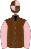 Brown, pink sleeves, brown and pink quartered cap