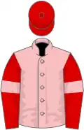Pink, red sleeves, pink armlets, red cap