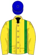 Yellow, green braces, blue cap
