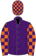 Purple, purple and orange check sleeves and cap