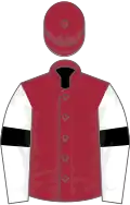 Maroon, white sleeves, black armlets
