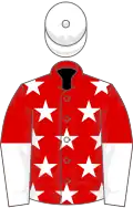 RED, white stars, halved sleeves, white cap