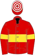 Red, yellow hoop and armlet, red and white hooped cap