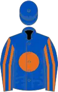 Royal blue, orange disc, striped sleeves