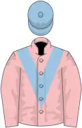 Pink, light blue chevron and cap
