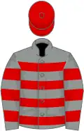 Grey and red hoops, red cap