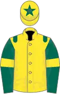 Yellow, dark green epaulets, dark green sleeves, yellow armlets, yellow cap, dark green star