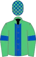 Emerald Green, Royal Blue stripe and armlets, check cap