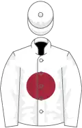 White, maroon ball, white cap