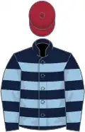 Dark blue and light blue hoops, maroon cap