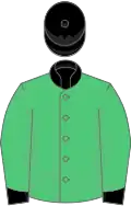 Emerald green, black cap