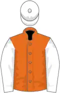 Orange, white sleeves and cap