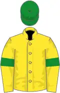 Yellow, green armlets and cap