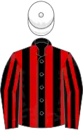 Black and red stripes, white cap