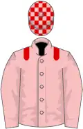 Pink, red epaulets, check cap