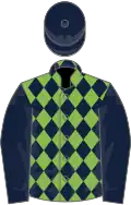 Light Green and Royal Blue diamonds, Royal Blue sleeves and cap