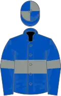 Royal Blue, Grey hoop and armlets, quartered cap